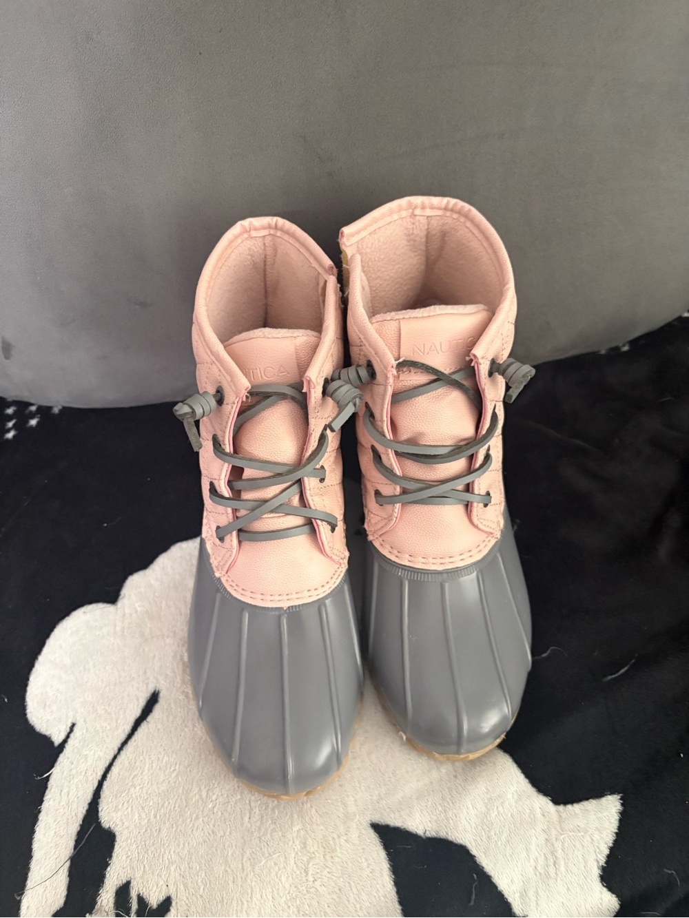 Waterproof Duck Boots in Pink and Gray — Cozy Cold-Weather Boot